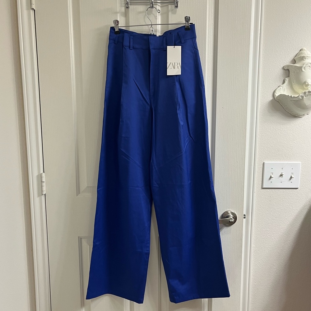 zara wide leg indigo blue pants